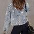 'Marlowe' Distressed Pearl Crop Jacket - Celes Fashion